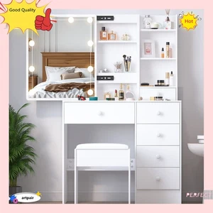 Für Mädchen Schminktisch Schminktisch Set mit LED Leuchtmittel Spiegel und 6 Ablagen Schminktisch - Bild 1 von 9