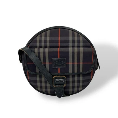 Bolso de Hombro Burberry Azul Marino Nailon Cuero Redondo Logo Vintage Auténtico Foto 1 de 4