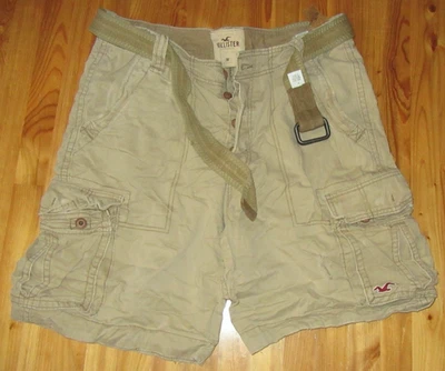 Hollister Cargo Khaki W36 Mens Distressed Shorts 6 Pockets 10.5" Inseam NICE - Image 1 of 4