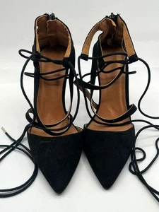 Tacones de aguja Charlotte Russe para mujer negros con cordones punta talla 8 usados - Imagen 1 de 9