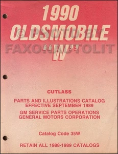 1990 Oldsmobile Cutlass Supreme Master Partes Libro Ilustrado Números Catalog - Imagen 1 de 2