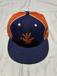 New Era Hat Cap Fitted Mens 7 1/4 Blue Orange NYC Embroidered Crown Design - Picture 1 of 9