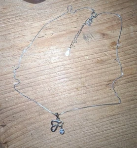 925 Sterling Silver Letter H Pendant Necklace 2.5G Length 10" - Picture 1 of 5