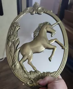 VTG MCM Brass Unicorn Wall Hanging Mirror 12" x 8" Replacement Mirror - Picture 1 of 8