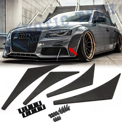 4x JDM Carbon Fiber Sporty Racing Diffuser Bumper Lip Fins Body Canards Splitter — 第 1/4 张图片