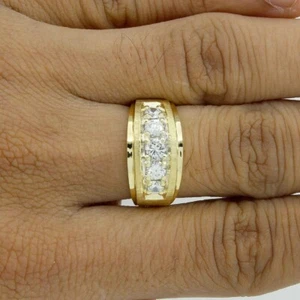 Men's 5-Stone Wedding Band Ring 1Ct Simulated Diamond 14K Yellow Gold Plated 925 - Picture 1 of 6