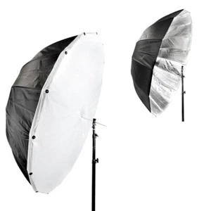 130 cm (51") schwarz/silber 16-seitiger Parabol Nylon Regenschirm + abnehmbare Diffusion - Bild 1 von 9