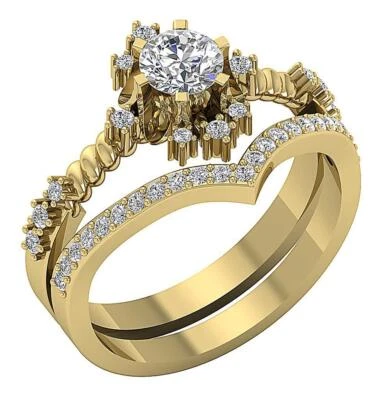 Bridal Engagement Ring Set VS F 1.00 Ct Lab Grown Round Diamond 10K Yellow Gold - Image 1 of 4