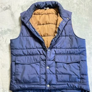 Lands End Mens Large Puffer Vest LBlue Quilted Snap Button Pockets Outdoor - Picture 1 of 8
