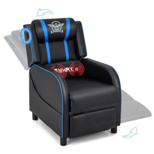 Massage Gaming Recliner Chair PU Leather Single Recliner Sofa Chair Blue - Picture 1 of 8
