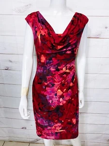 Lauren Ralph Lauren Damen Wasserfallausschnitt Kleid Größe 6 Blumenmuster gefüttert ärmellos - Bild 1 von 9