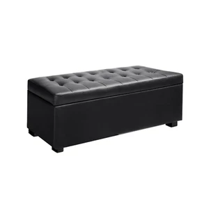 Artiss Storage Ottoman Blanket Box 97cm Leather Chest Foot Stool Chest Black NEW - Picture 1 of 9