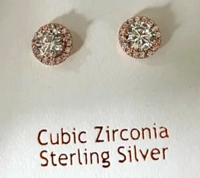 Aretes Rachel Ashwell oro rosa de 18 quilates sobre halo de plata de ley circonita cúbica 925 nuevos con etiquetas Foto 1 de 4