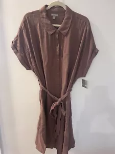 Nuevo con etiquetas Falls Creek Camisa de Vestido con Botones Talla 2X Marrón Mocha Cuello Bolsillo Cinturón - Imagen 1 de 8