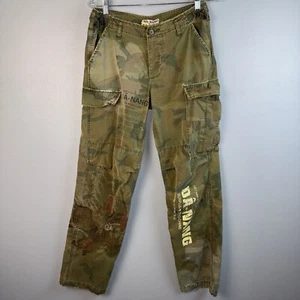 DA-NANG Distressed Green Camo Embroidered Cargo Pants Medium Button Fly *Read - Picture 1 of 16