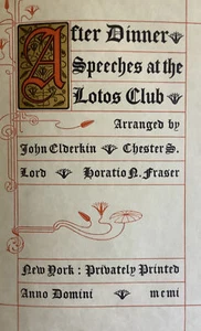 LIMITED EDITION, 1901, SPEECHES AT THE LOTOS CLUB, ELDERKIN, MARK TWAIN, et al - Picture 1 of 12