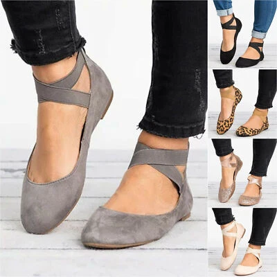 Scarpe da donna casual con cinturino alla caviglia Mary ballerina Jane slip on eleganti ballerine piatte - Immagine 1 di 4