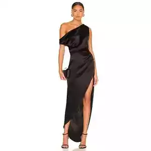Revolve Nonchalant Label Dinah One Shoulder Dress Satin Gown Black Size XS - Picture 1 of 12