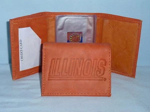 ILLINOIS FIGHTING ILLINI    Leather TriFold Wallet   NEW   tan  lw - Picture 1 of 3