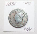 1831 EARLY CORONET LARGE CENT - V. GOOD - ORIGINAL - 191 YEARS OLD