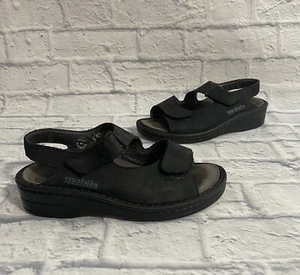 Mephisto Mobils Black Leather Suede Sandals Size 8 Comfort Support Portugal - Picture 1 of 12