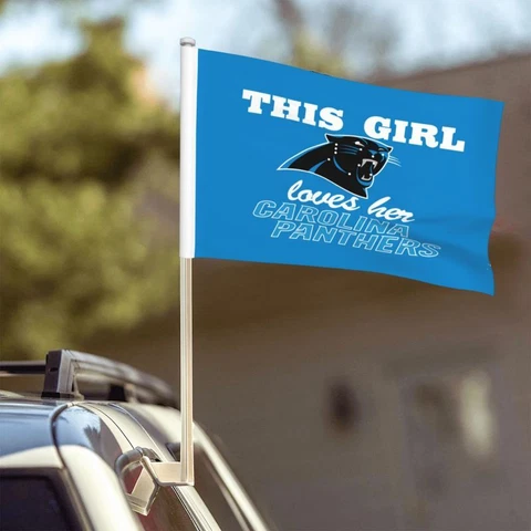 2PCS This Girl Loves Her Carolina Panthers 2-Sided Car Window Flags 12*18in Cover