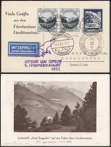 Liechtenstein 1932- Airmail postcard to Pernambuco. Zeppelin.(8G-34830) MV-5000 - Picture 1 of 1