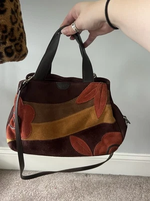 Bolso Bandolera Pequeño BRICS Marrón Multicolor Gamuza Cuero Apliques Parche Foto 1 de 4