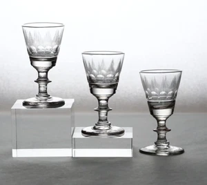 3 Wheel Cut Flint Glass Wine Glasses Likely by Bakewell, Pears & Co. C. 1820s - Picture 1 of 4