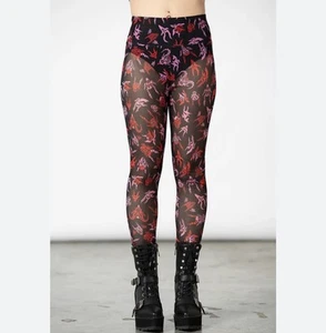 KILLSTAR Devilish Leggings Womens Size XXL Black Red Mesh Pants Witchy Goth Fun - Picture 1 of 11
