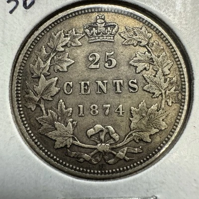 Canada 1874-H 25 Cents Quarter Silver Coin - VF Condition Queen Victoria Coin - Image 1 of 4