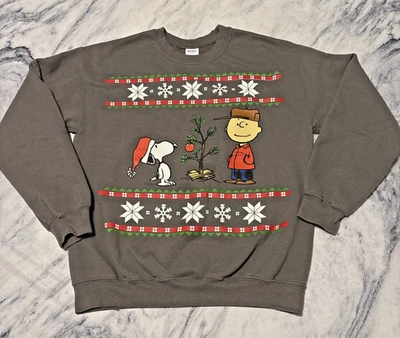 Sudadera Peanuts Charlie Brown Snoopy Árbol de Navidad Gris Gildan Talla Mediana Foto 1 de 4
