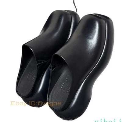 Men's Mid Platform Heel Slippers Real Leather Slingbacks Mule Sandals Shoes  - Image 1 of 4