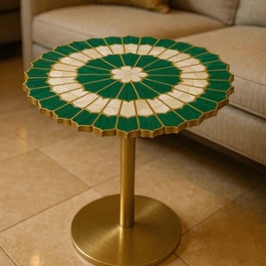 Malachite & Mother of Pearl Stone Table Handmade Luxury Gemstone Inlay Interior - Picture 1 of 7