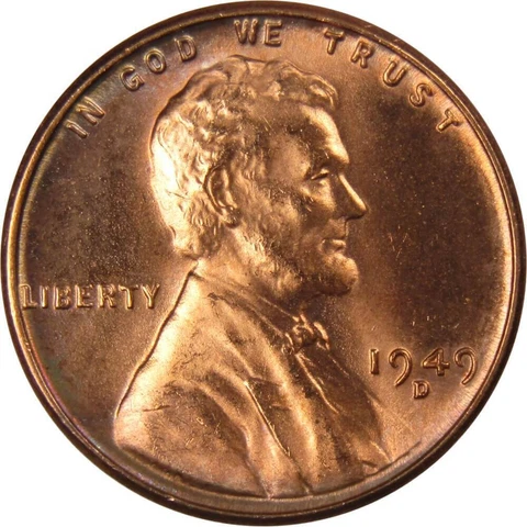 1949 D Lincoln Wheat Cent BU Uncirculated Mint State Bronze Penny 1c Coin Cover