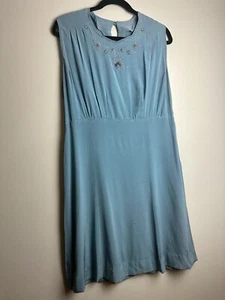 Vintage 1940s Light Blue Flapper Style Midi Dress Beaded Collar - Picture 1 of 7