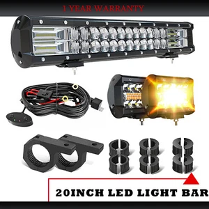 LED Light Bar 20inch Spot Flood Combo+4" Strobe LED Pods Driving Fog Light 23" - Picture 1 of 9