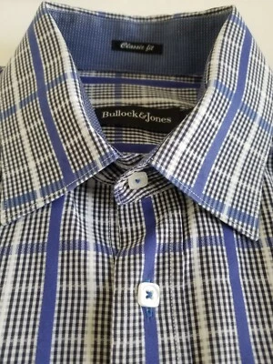 Bullock & Jones Dress Shirt Men Large Blue/White/Black Plaid Long Sleeves - Image 1 of 4