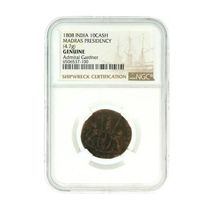 Admiral Gardner 1808 10 Cash (X) British Copper Shipwreck Coin NGC Certified - Picture 1 of 2