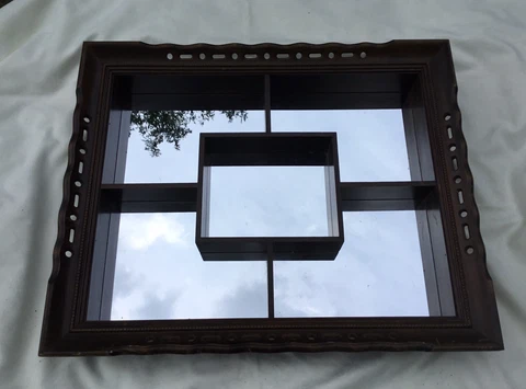 Vintage Mahogany Wood Deep MIRRORED SHADOWBOX FRAME With Display Shelves Cover