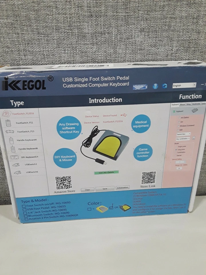 iKKEGOL USB Foot Pedal Single Switch One Key Keyboard Mouse -Gray  - Image 1 of 1