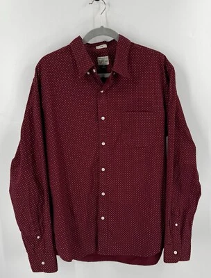 J Crew Stretch Secret Wash Shirt Mens Sz XL Red White Dots Slim Fit Button Down - Image 1 of 4