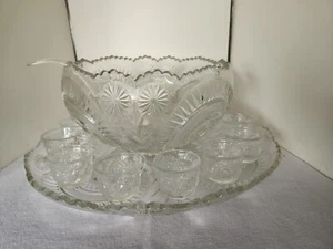 Vintage 27 Piece L.E. Smith Large Punch Bowl Pinwheel Stars Pattern - Picture 1 of 24