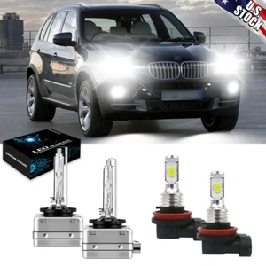 For BMW X5 2007-2015 White Front HID Headlight High-Low + LED Fog Light Bulbs - Picture 1 of 8