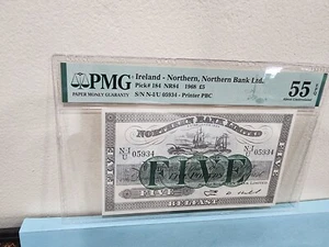 IRELAND 1968 5 POUNDS £5 P184 AU PMG 55 EPQ - LOOKS TRUE UNC ! RARE - Picture 1 of 2