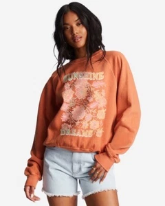 Billabong Here We Go Crewneck Graphic Sweatshirt Fleece Lined Pullover Womens S - Picture 1 of 7