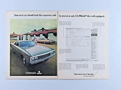 1970 Chrysler Cordoba Vintage 4 Door Hardtop-Original Print Ad 8.5 x 11" 2 Page - Image 1 of 4
