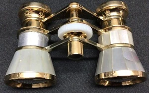 Gold Plate 3X BINOLUX MOP Mother of Pearl Opera Glasses With Case Japan - Picture 1 of 13