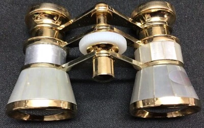 Gold Plate 3X BINOLUX MOP Mother of Pearl Opera Glasses With Case Japan - Image 1 of 4