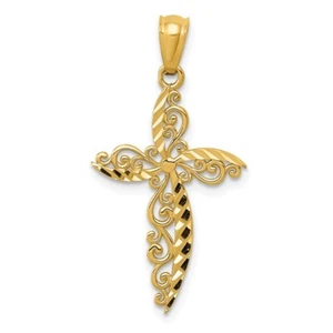 14K Yellow Gold Scroll Design Cross Pendant L- 1.19 Inch, W-0.63 Inch, 0.53 gram - Picture 1 of 4